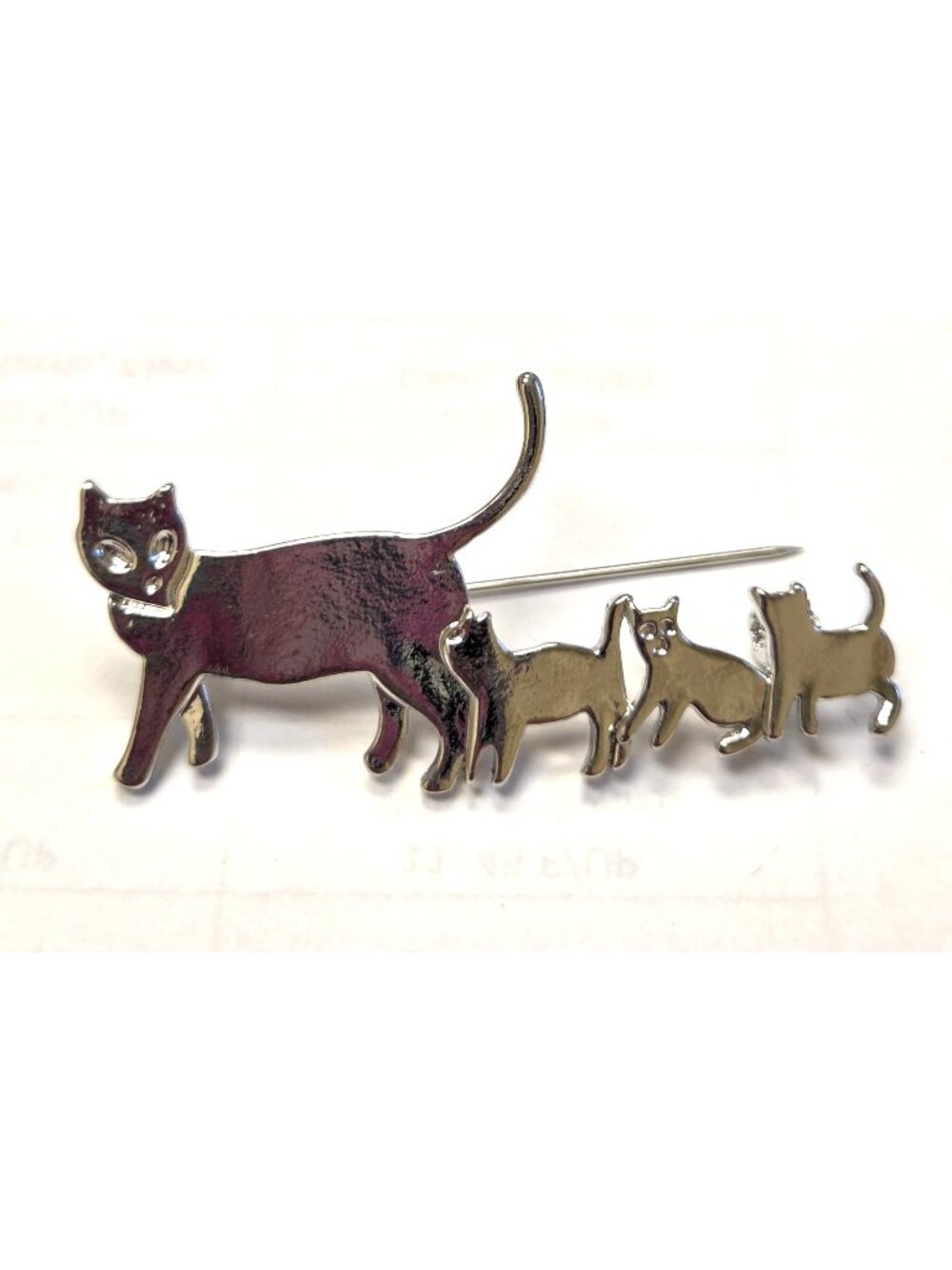 Cat Family Silver Tone Brooch